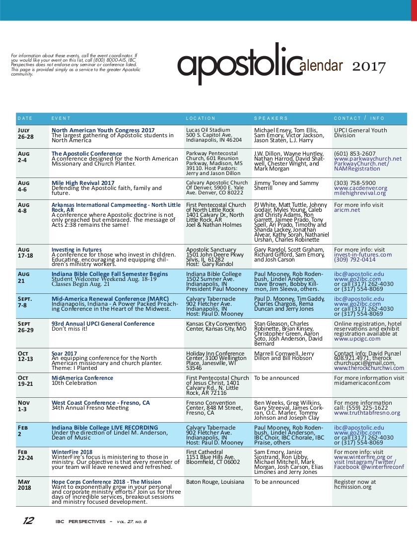 Apostolic Calendar – August 2017