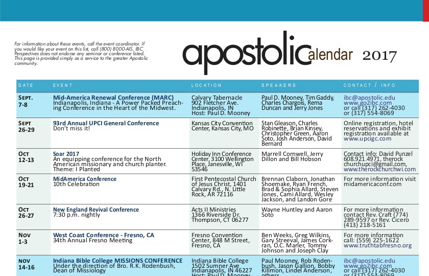 Apostolic Calendar – September 2017