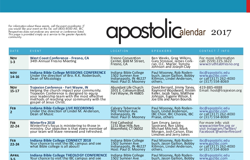 Apostolic Calendar – November 2017