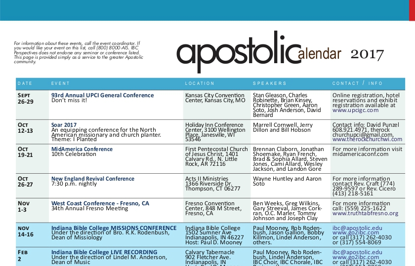Apostolic Calendar – October 2017