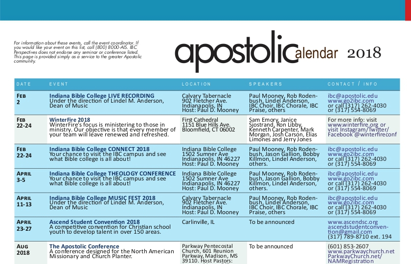 Apostolic Calendar – December 2017